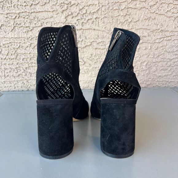 Vince Camuto Gerby Heeled Bootie Womens Size 7 Open Toe Perforated Black Suede - Picture 4 of 13